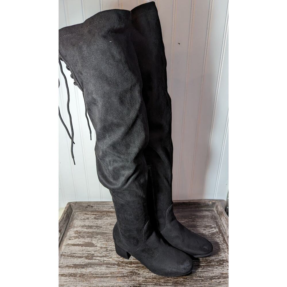 Dream Pairs Women's Black Faux Suede Over The Knee Block Heel Boots Size 7.5